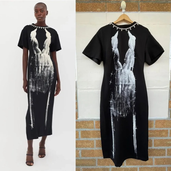 Area  Black Screenprint Embellished Maxi Dress XL - Picture 1 of 15